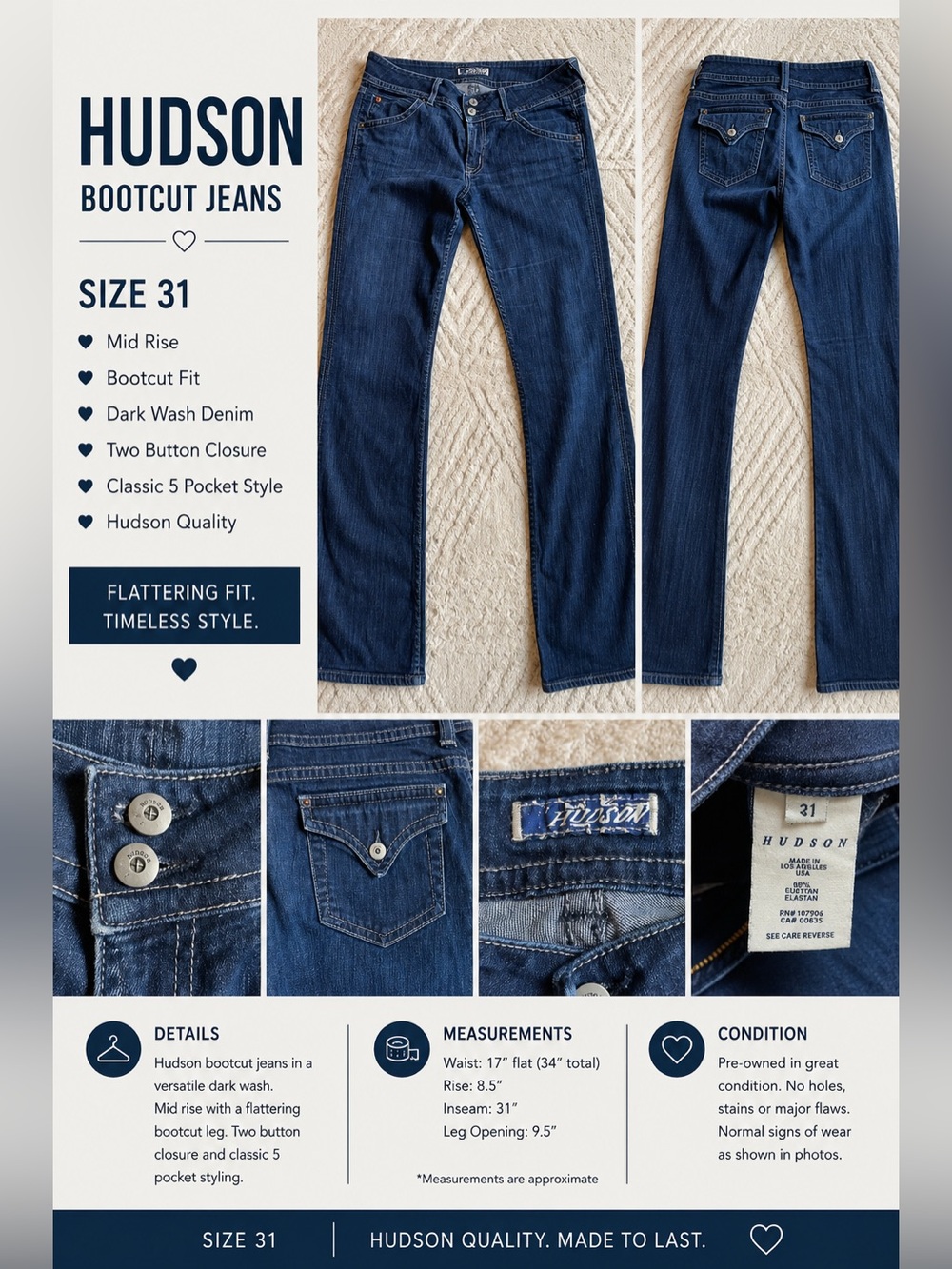 Hudson Jeans Women's Dark Denim Bootcut - Deep Indigo